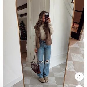 Amazon Women’s Tan Brown Teddy Sherpa Button Vest